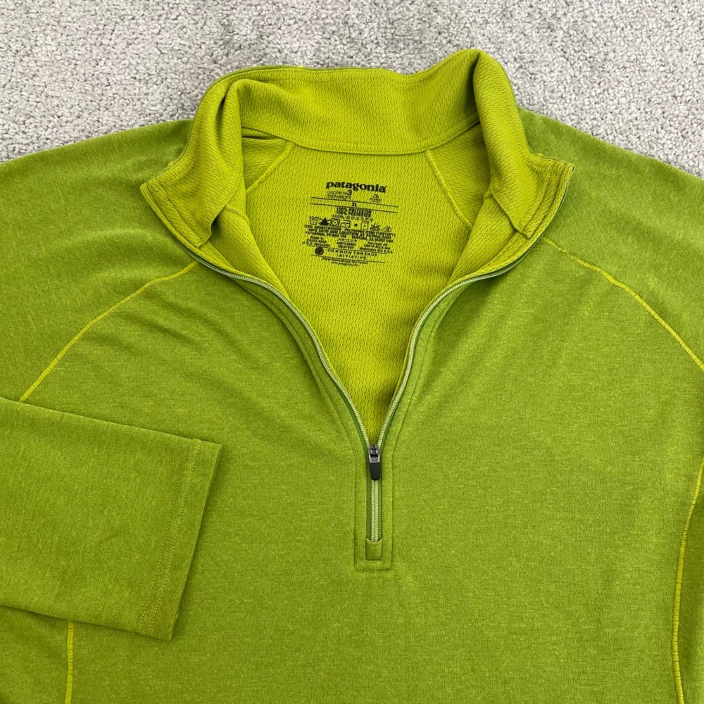 Patagonia Mens XL Capilene 3 Midweight Lime Green Quarter Zip Pullover Layer